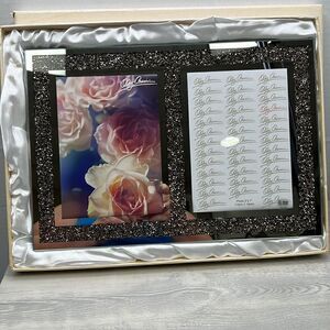 Oleg Cassini Crystal Hematite Double Picture Frame 5”by 7”